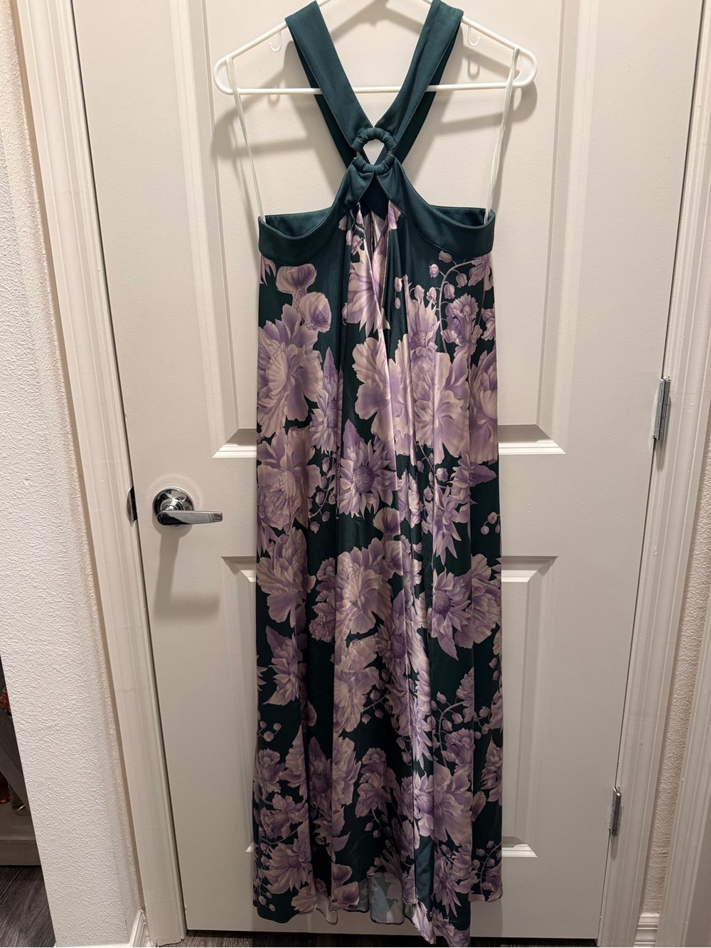 Floral Halter Maxi Dress in Dark Green and Lavender